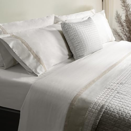 Mahome Set Completo Lenzuola Matrimoniale in 100% Puro Cotone 120 Fili 300TC Doppia Balza in LINO e RASO - Completo Letto Artigianale in Pregiato Cotone PERCALLE Made in Italy (Raso Ghiaccio | Lino)