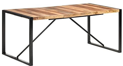 Teenpull Esstisch 180x90x75 cm, Massivholz Akazie & Gummibaum, Industrial Design, langlebig, für Küche & Esszimmer, inklusive Stahlbeine