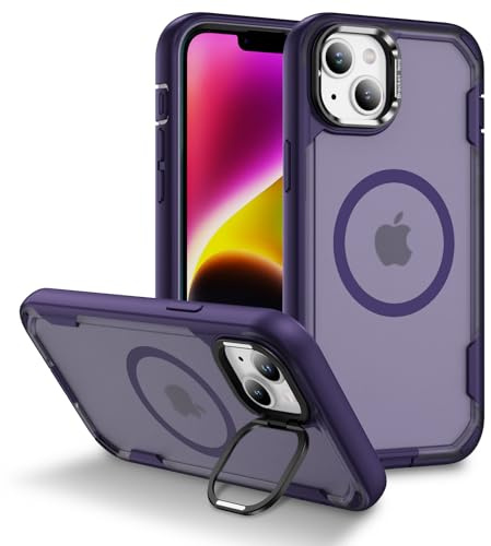 IMEIKONST Magnética Funda para iPhone 14 con Soporte de Cámara Ajustable, TPU + PC 3 en 1 Diseño 360 Grados Protección Militar Antigolpes Carcasa para iPhone 13/14. Morado HYF