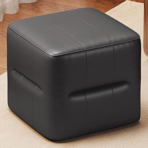 Miuuod Black PU Cube Pouf Vanity Ottoman, Square Faux Leather Footrest Vanity Stool for Living Room, Bedroom, Kids Room, Comfy Floor Pouf for Home Decor