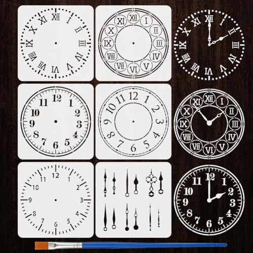 FINGERINSPIRE 6 plantillas para pintar la esfera del reloj con pincel, 30 x 30 cm, plantillas para reloj con números romanos, plantillas para dibujo de plantillas, para pintura sobre madera, tela