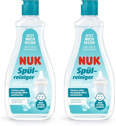 NUK-Babyflaschenreiniger | 500 ml | Ideal zur Reinigung von Babyflaschen, Saugern und Zubehör | Duftstofffreier Reiniger | pH-neutral | 100% wiederverwertbare Flasche | 2 Stück