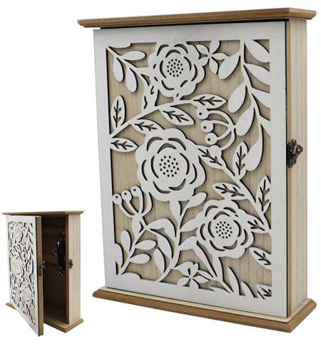 Caja de Mádera para Lláves Vintage,Caja Llaves Pared de Madera,Elegante Daisy Madera Armario Llaves Vintage con 6 Ganchos para Entrada Pasillo Oficina (28,5 x 22 x 7cm)