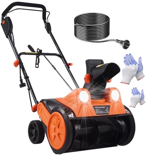 Spala Neve Elettrica, Spazzaneve Con Cavo Da 18 Pollici, Larghezza Di Lavoro 18 X 10 Pollici E Distanza Di Lancio 25 Piedi, Con Fari A Led, Cavo Di Alimentazione, Piccola Attrezzatura Per La 30m