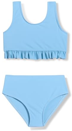 Arshiner Bikini Set Bambina Estate Tinta Unita Costume da Bagno Bikini Bustier con Balze Slip Costume da Bagno 2 Pezzi per Bambini Set Tankini Ragazze da Spiaggia Costume da Bagno Blu 13-14 Anni