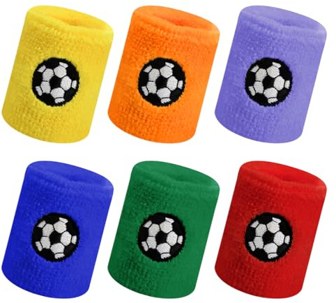 6 Stück Kinder Sport Armbänder Fußball Bunt Handgelenk Schweißband Baumwoll Schweissarmband Fussball Absorbierende Wristbands Handgelenk Schweißband für Tennis Basketball Leichtathletik