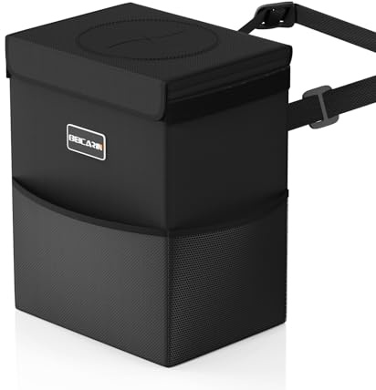 Car Bin Trash Can with Lid - Car Trash Bag Hanging with Storage Pockets Leak-Proof Car Organizer Collapsible and Portable Waterproof Car Garbage Bin, 8.5L Large Capacity Multipurpose Trash Bin for Car