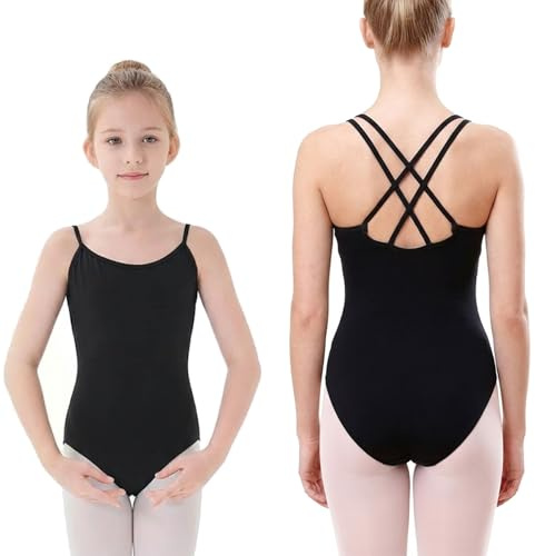 Innovess Black Leotard for Girls & Women,Leotards for Gymnastics Dance,Cross Back Ballet Leotards Cotton,Soft Dance Camisole Undergarment (Girls & Women, Black, Hight170(165-170))