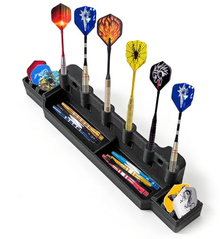 MiracDan Dart Holder Stand, 6 Slot Dart Display Stand, Compatible with Steel & Soft Tip Darts, Organiser for Dart Accessories, Tips & Flights, Ideal for Home, Pub & Dartboard Setup