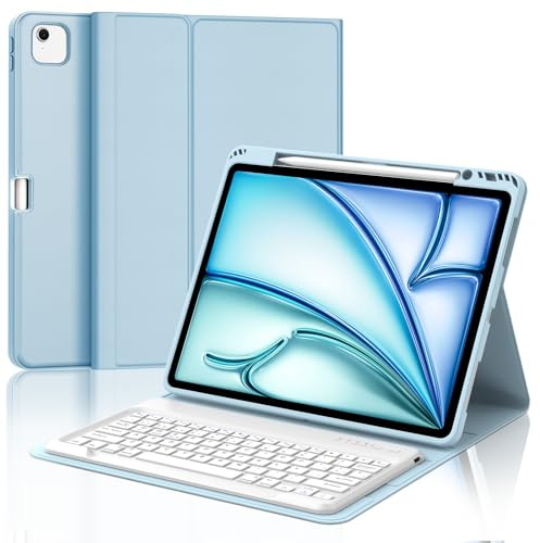 Tiiomioon Funda Teclado para iPad Air 13'' M4 2026/ M3 2025/M2 2024- Azul | Funda para iPad Air 13'' M4/M3/M2 con Teclado Bluetooth Inalámbrico, Teclado Español Delgado para iPad Pro 12.9'' 6/5/4/3