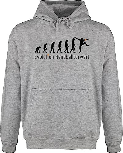 Hoodie Pullover Männer - Entwicklung und Outfit - Handball Evolution Herren - XL - Grau meliert - pulli langer arm handballer fun-kapuzenpullover hanball hudis halbball pulis handball. pullis