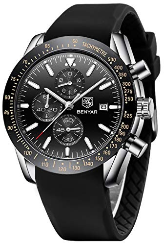 BENYAR Herrenuhr Quarz Sport Chronograph Mode Marken Business Uhr Herren Braun Lederuhr Wasserdicht Kratzfest Analog Automatik Datum Elegantes Geschenk Armbanduhr