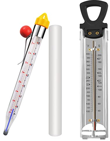 2 Pcs Thermometer Candy Deep Fry Oil Frying Syrup Jam Jelly Sugar Candy Making Food Cooking Stainless Steel Kitchen Thermometer with Pot Clip & Hanging Hole
