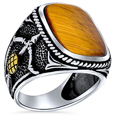 Sie Männer Westliche Edelstein Große Braune Tiger Eye Bogenschießen Armbrüste Sport Mann Bogenschütze Bogen & Pfeil Ring Für Männer Massive Oxidiert .925 Sterling Silber Handgefertigt In Der Türkei