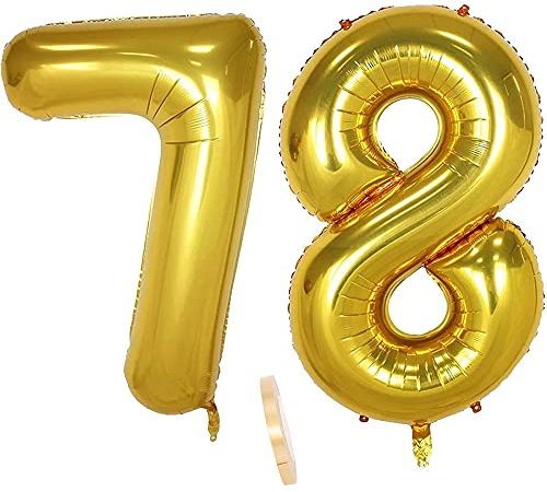 2 globos numeros 78 años, Number globo número 78 Dorado para Hombres Mujeres niños,40 Figuras Gold globo de lámina de helio inflable, gigante grande decoración fiesta de cumpleaños boda (xxxl 100cm)