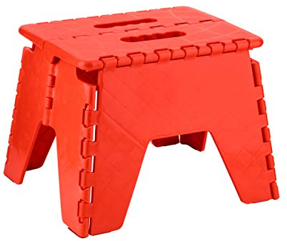HOMESHOPA Heavy Duty Folding Step Stool - 9 INCH Anti Slip Foldable Step Up Stool, Portable Lightweight & Sturdy Stepping Stool For Kids, Adults, With Carry Handle For Home, Kitchen, Office (Red)