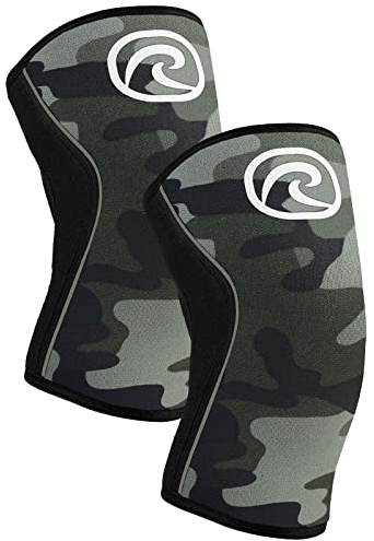 Rehband RX Knee Sleeve Power Max 7 mm, Genouillère Powerlifting & Haltérophilie, Compression Néoprène Haute Stabilité, Coupe Longue pour Squat & Deadlift, Couleur:Camo - 1 Paire, Taille:L