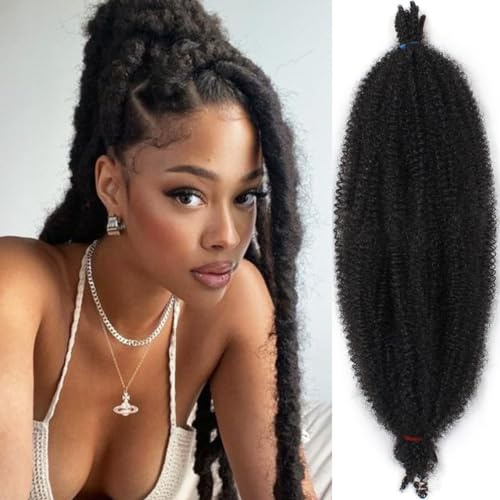 Leeven 30 Zoll Springy Afro Twist Hair for Marley Locs 8 Packs Pre-Fluffed Popping Springy Twist Crochet Hair for Distressed Locs Pre-Separate Afro Kinky Curly Marley Braiding Hair Extensions /1B#