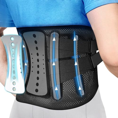 HLGO Lower Back Support Belt with Sturdy Metal Stays, Lumbar Brace for Pain Relief from Herniated Disc/Scoliosis/Sciatica, Prevents Injury from Heavy Duty, Mesh Fabric Adjustable, Waist 45.5-53 /2XL