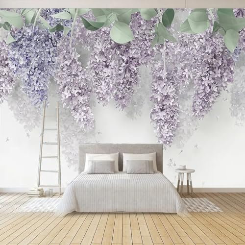 KoKoty Fototapete 3D Effekt Handgezeichnete lila Blüten lila-140 x 70 cm-Seide Tapeten XXL Moderne Wandtapete Wohnzimmer Schlafzimmer schmücken