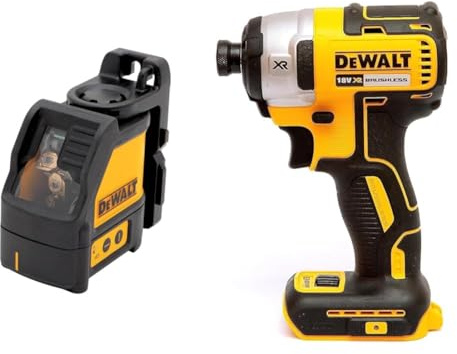 DEWALT 2-Way Self Levelling Ultra Bright Cross Line Red Laser DW088K & DCF887N XR 18V 3 Speed BL Impact Driver Naked-Body ONLY, 18 W, 18 V, Multi, Bare Unit