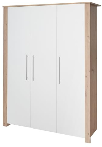 roba Kinderkleiderschrank 3-türig Malo - Schrank für Baby- & Kinderzimmer mit hochwertigen Metallgriffe - Holz weiß lackiert/Holzdekor Artisan Eiche