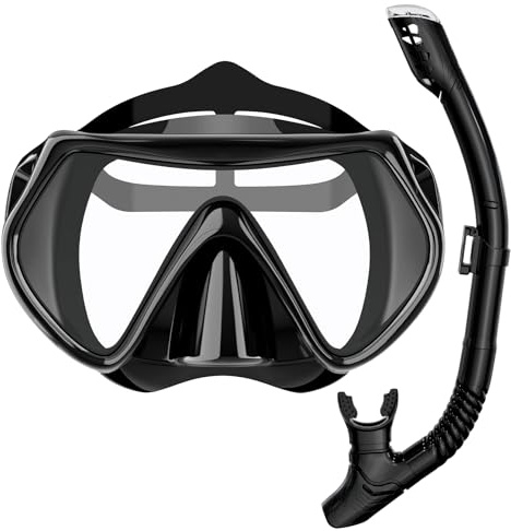 BuyCard Schnorchelset Erwachsene,Dry-Top Schnorchelausrüstung mit 180°Panoramablick Tauchmaske,Anti-Fog & Anti-Leck Tauchmaske für Schnorcheln Tauchen Schwimmen. (Black)