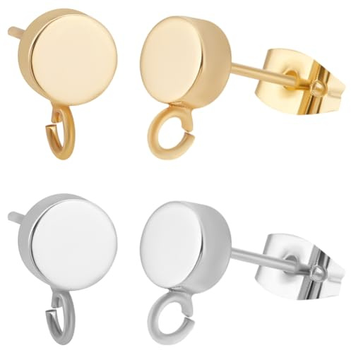 Beebeecraft 20 Flache Runde Ohrstecker Mit Schlaufe 18 Karat Vergoldet Und 925 Sterling-Silber-Plattiert Ohrstecker-Beschläge Mit Ohrmuttern Zur Schmuckherstellung