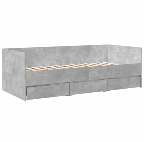 vidaXL Tagesbett, Gästebett mit 3 Schubladen mit Rollen, Schlafsofa für Schlafzimmer, Bettsofa Sofabett Daybed Bett, Betongrau 90x190cm Holzwerkstoff