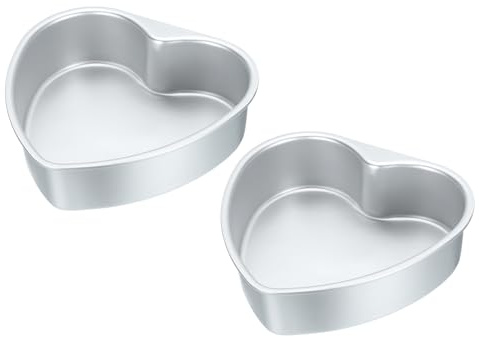 sourcing map 2 Pcs Non-Stick Heart Cake Pan 8x7.5 Aluminium Alloy Heart Cake Baking Pan - for Wedding Birthday Christmas Cake Baking, Silver Tone