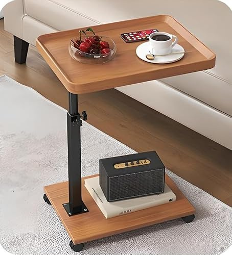 Kiss Me C Shaped Side Table, Height Adjustable, 360° Swivel with Wheels