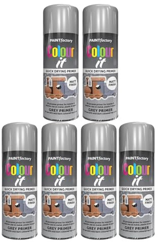 SDMAX Grey Primer Spray Paint, Quick Drying, Indoor And Outdoor Use, Matte Finish, Easy to Apply, Durable and Long-Lasting, Multi-Surface Compatibility, 250ML (6PCS)