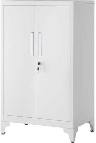 SONGMICS Armadietto in Metallo, Mobiletto Multiuso, Armadio a 2 Ante da Ufficio, Mobile con Serratura, in Acciaio, per Studio Soggiorno, Grigio Opaco OMC012G01