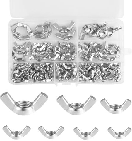 100-Piece Wing Nut Assortment Kit - Silver Q235 Carbon Steel Metric Butterfly Nuts - M3/M4/M5/M6/M8/M10/M12