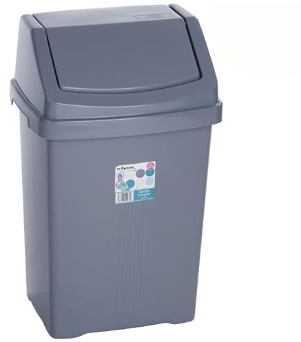 Mülleimer Schwingdeckel 25L eckig Grau Schwingdeckeleimer Kunststoff Bad
