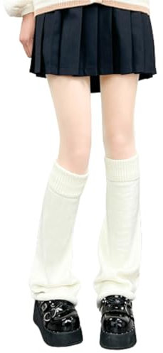 College Strumpfkappen für Männer Frauen Mädchen Japanische Beinstulpen Kawaii Strick Stiefel Socken 90er Jahre Solide Gestreift Gothic Crochet Beinstulpen Damen Sheer, weiß, One size