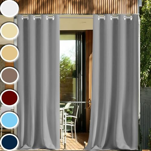 HUAXIQUE Wasserdichter Vorhang Grau Wetterfest mit Ösen Winddicht wasserdichte Auf Maß Blickdicht Outdoor Gardine für außen terrasse Balkon Outdoor Garten Aussen 150x130cm