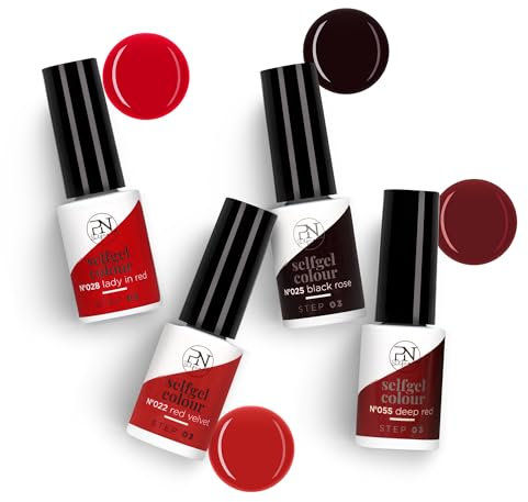 PN Selfcare Gel Nagellack Set – 4 Farben UV Gel Nagellack – Nagellack Set für langanhaltender Glanz – Semi Permanent & tierversuchs frei - Gel Polish Timeless Red