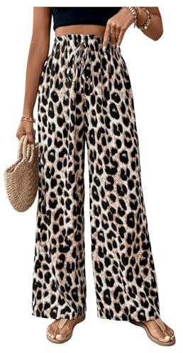 SweatyRocks Damen Hose Weites Bein Sommerhosen Hohe Taille Freizeithose Boho Paisleymuster Lange Hosen Lockere Jogginghose Leicht Elastischer Bund Damenhosen