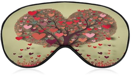Schlafmaske mit Herzbaum-Motiv, lichtblockierende Schlafaugenmaske mit Herzbaum-Motiv, Augenabdeckung mit verstellbarem Riemen, Augenschutz für den Schlaf