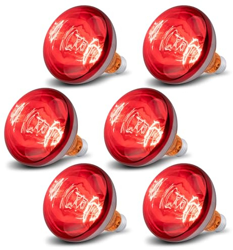 Wesome Lighting 6 Pack 250W Heat Lamp Bulbs for Chicks, R40 Brooder Heat Lamp for Chickens, Infrared Reflector Heating Bulbs, Incandescent Heat for Pet, Bathroom, Food
