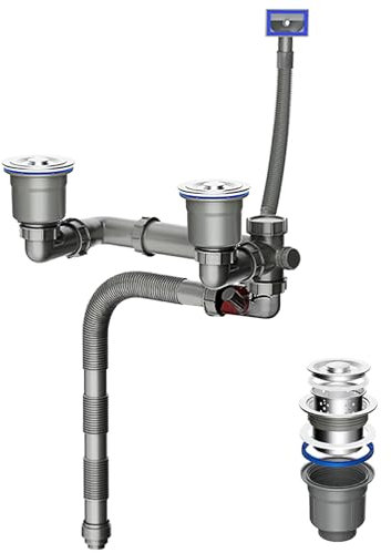 110 mm Double Siphon Kitchen Sink, Drain Pipe Set for Kitchen Sink, Adjustable Pipe, Odour-Proof and Overflow Proof, Suitable for Φ 40/50 mm Waste Water Pipes