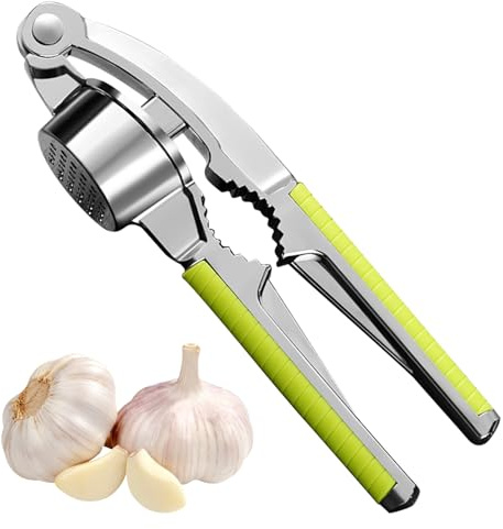 Knoblauchpresse Edelstahl, 2 In 1 Knoblauchhacker und Walnuss-Öffnungsmaschine, mit Rutschfestem Ergonomischem Griff, Handlich und Leicht zu Reinigen, Praktische Küchenhelfer