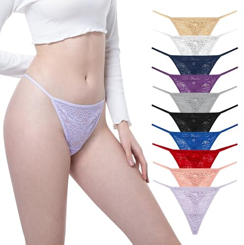 GAREDOB Womens G String Thongs Sexy Lace Thong Panties Comfortable Low Waist Thongs 10 Pack Multicolor Size L