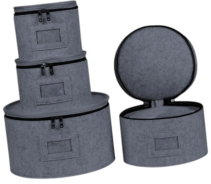 KESOTO Juego de 4 Recipientes para Utensilios de Cocina, Organizador de Vajilla y Vasos con Tapa, Organizador de Platos para Casa y Camping, Gris Oscuro