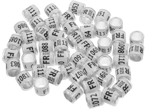 TOGEVAL 50 Stück Brieftauben-Fußkettchen Ring für Tauben Tragbare Jod-Volt Brutkastentaube schlüpfende Tauben individuelle Vogelbeinbänder Taubenbandschnapper Aluminium-Kunststoff Weiß