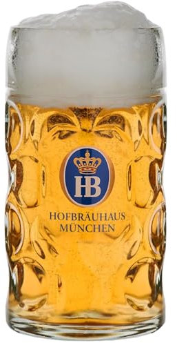 Hofbräuhaus München Jarra de cerveza original de 0,5 l, con escudo HB y texto tradicional