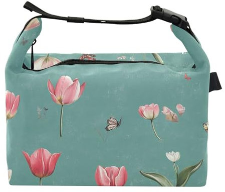 Wudan Aesthetic Tulips - Lonchera aislada para niños, ecológica, familiar, para el gimnasio universitario