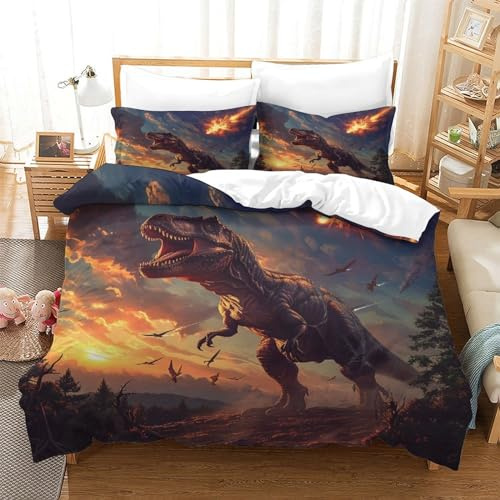 GNMRTFEAE Housse De Couette Dinosaure Parure De Lit Linge De Lit Sets 3D Géométrique Imprimé avec Fermeture Éclair avec Taies pour Adultes Et Adolescents 3 Pièces Double（200x200cm）