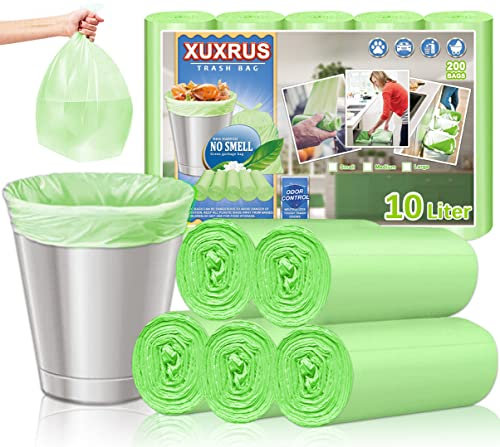 XUXRUS Sac Poubelle 10L Sac Poubelle 200 Petits Sacs Poubelle Verts Ultra Résistants Anti Fuite Haute Qualité Parfaits Pour Cuisine Salle De Bain Salon Faciles À Utiliser Et Jeter